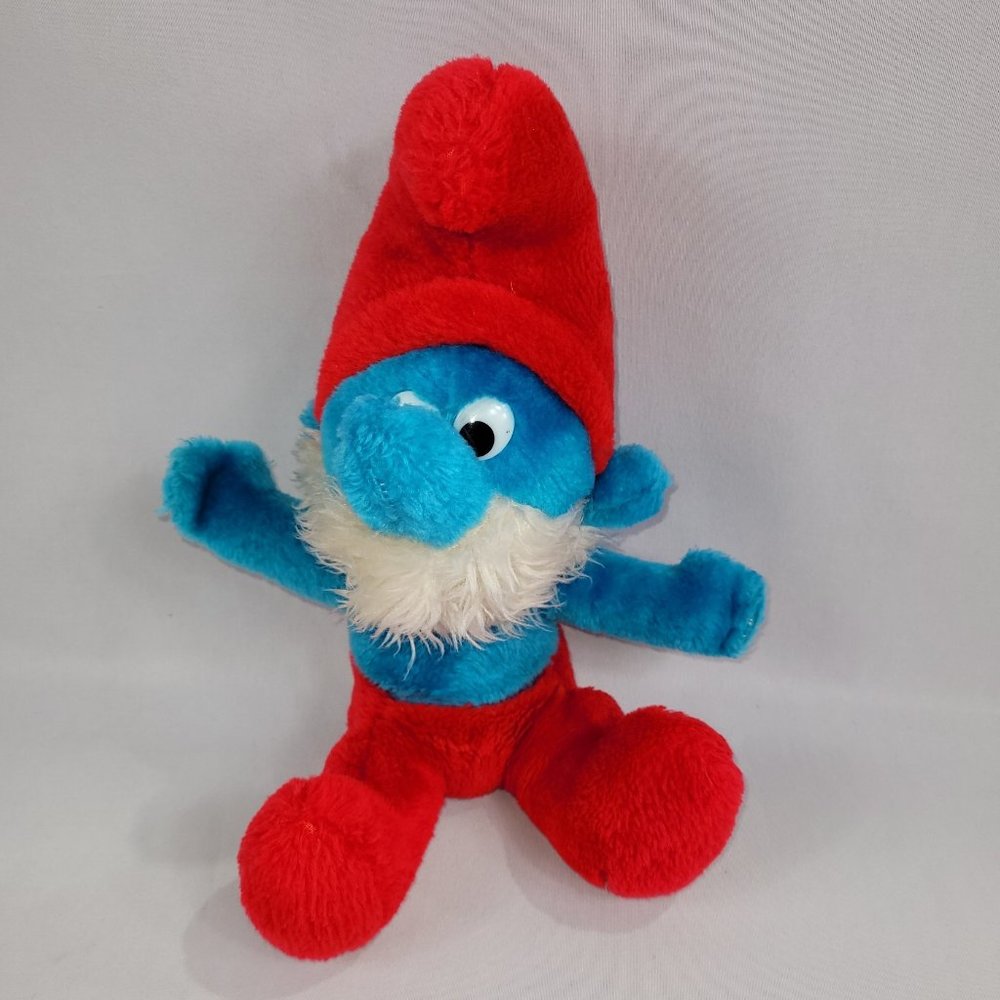 The Smurfs 12" Papa Smurf Vintage 1980s Plush Toy Peyo Schleich Wallace Berrie